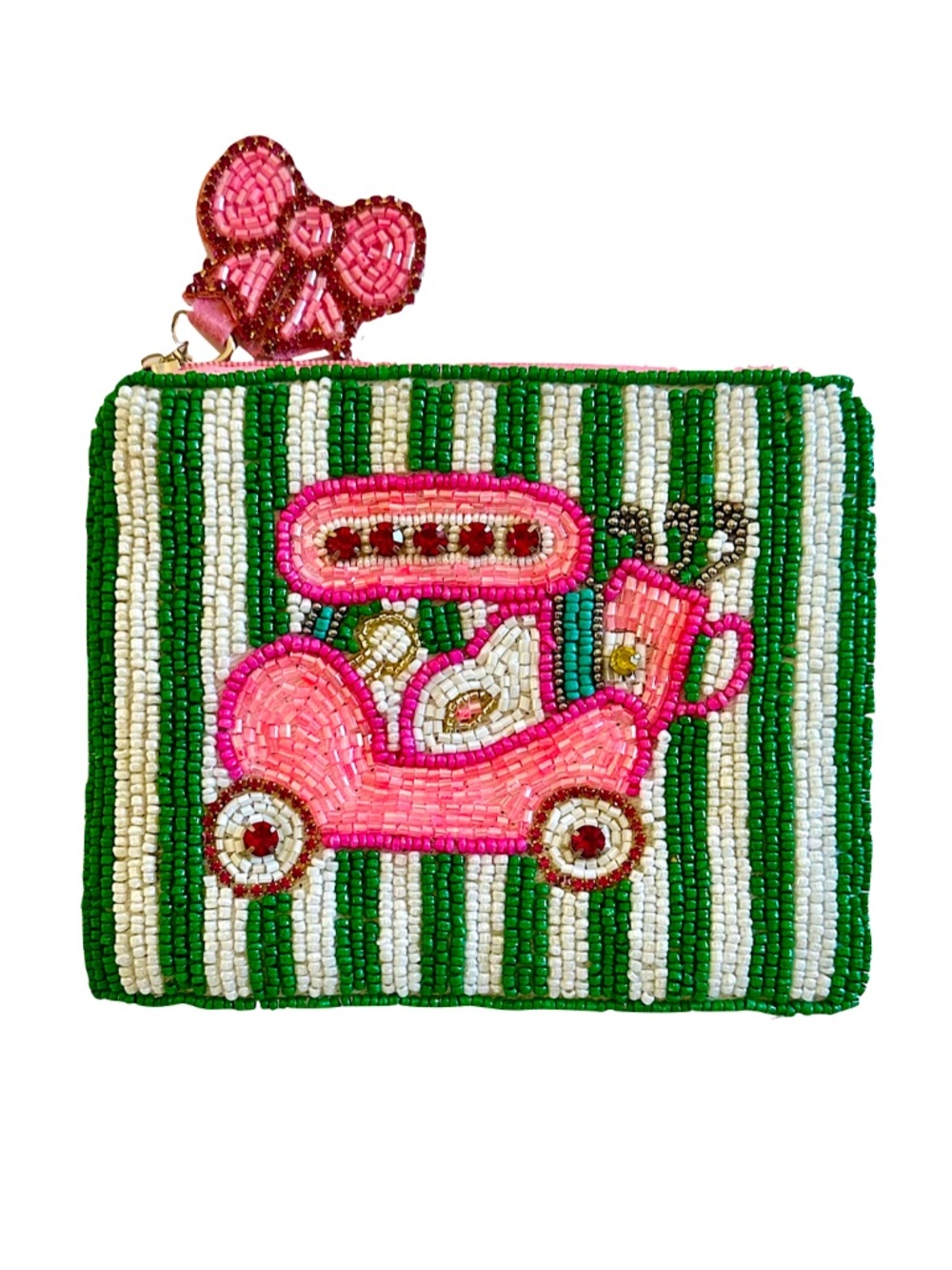 Beaded Golf Cart Coin Purse, Golf Bag Golf Clubs Golf Ball Lily Posh
